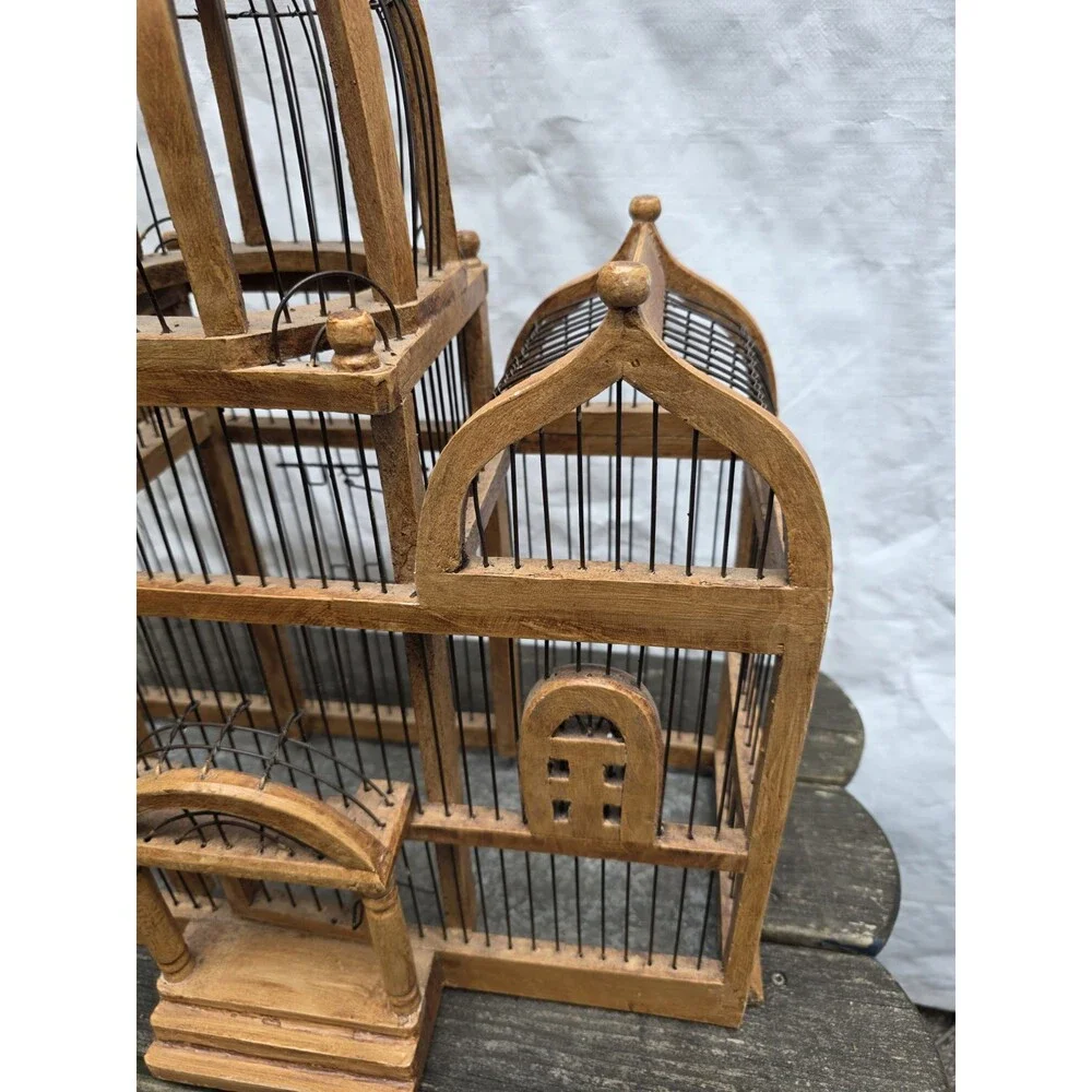 Vintage Victorian Architectural Wood & Wire Birdcage Dome Cathedral Palace